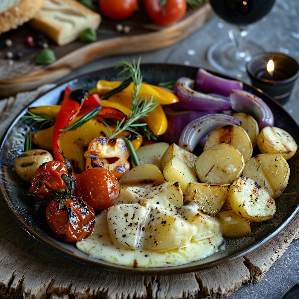 Raclette met gegrilde groenten en aardappelen