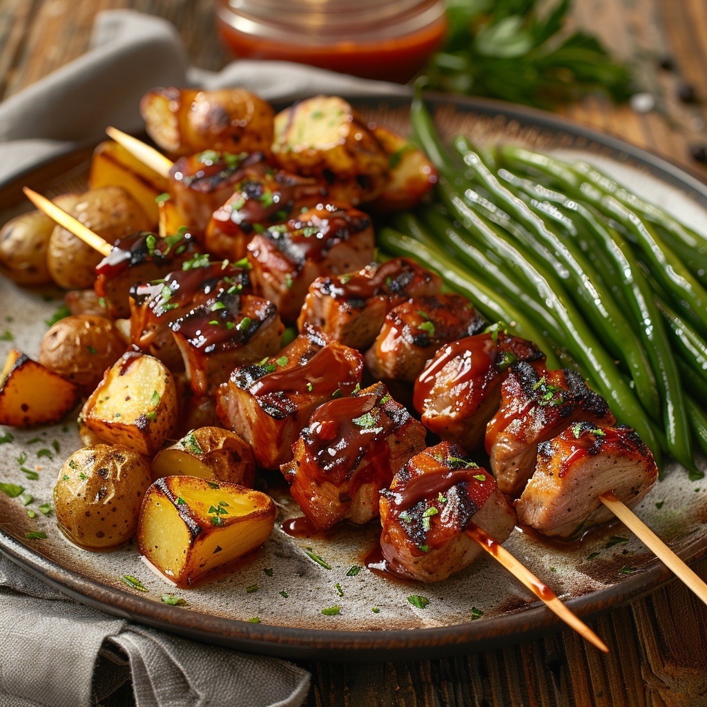 Varkenshaasspiesjes met spek wrap en barbecuesaus