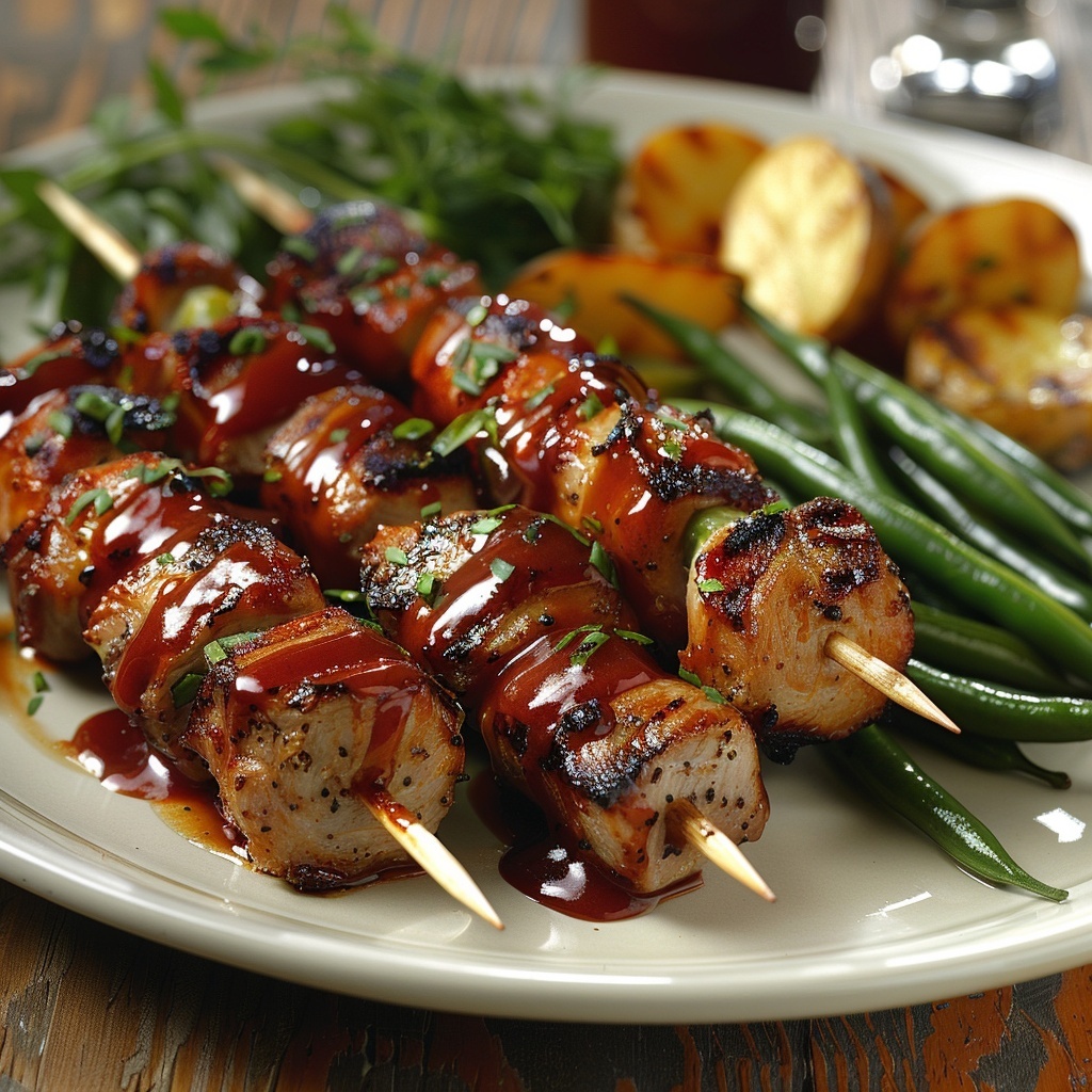 Varkenshaasspiesjes met spek wrap en barbecuesaus