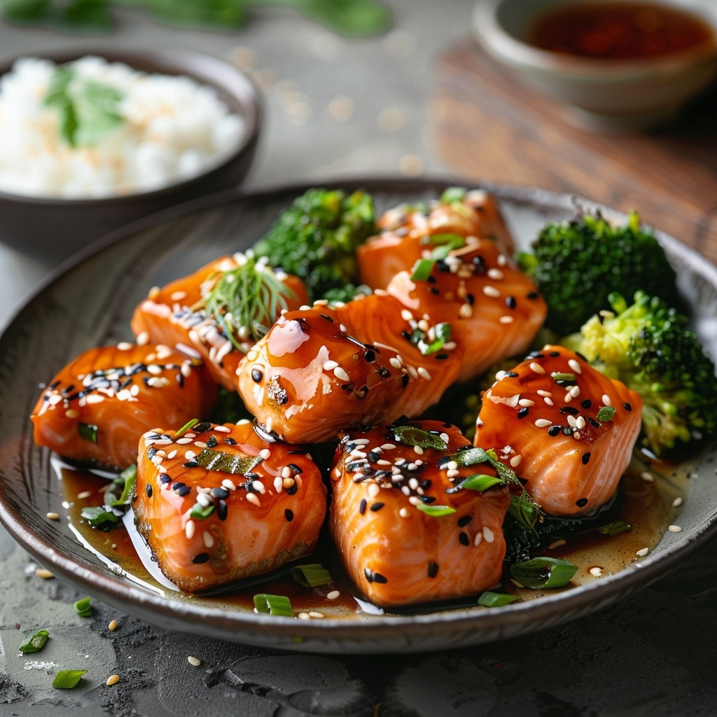 Zalmspiesjes met sesam en teriyakisaus