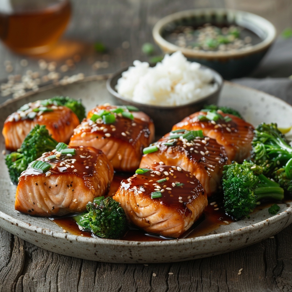 Zalmspiesjes met sesam en teriyakisaus