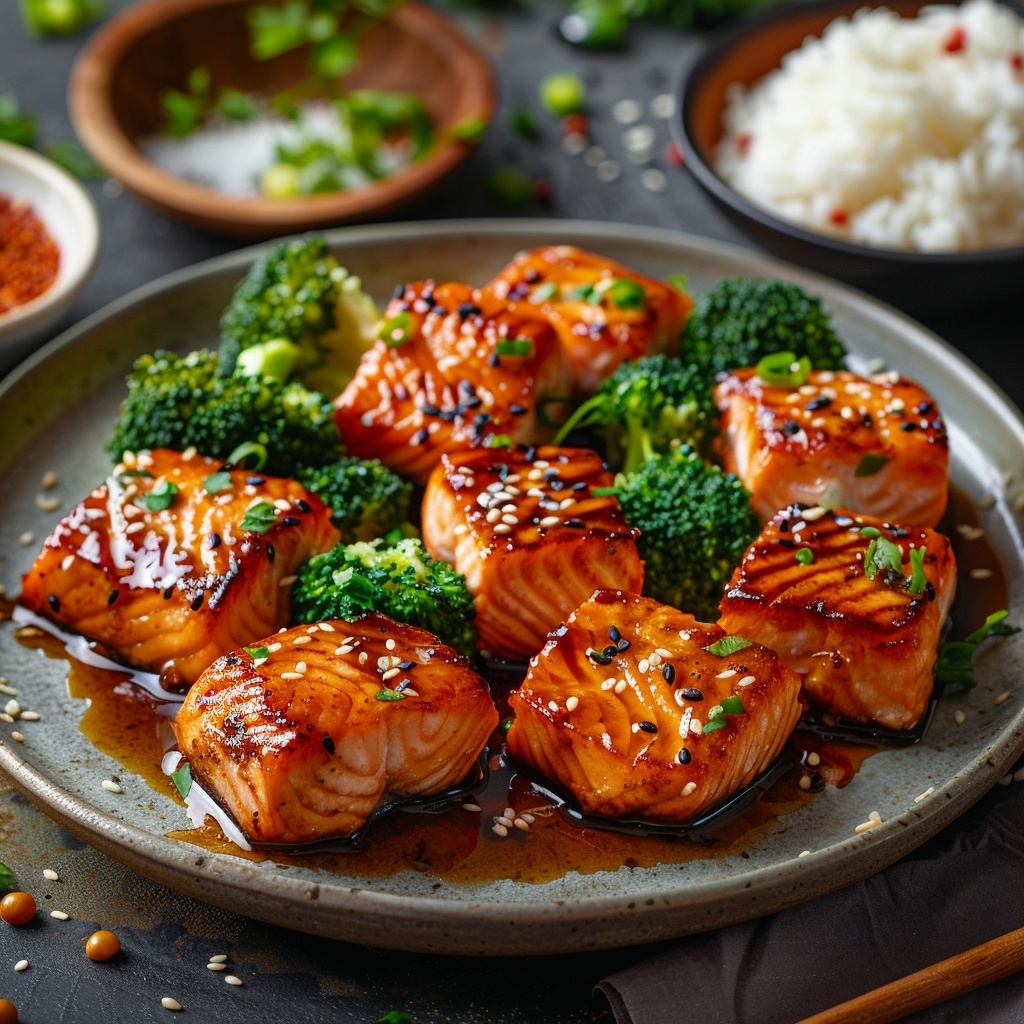 Zalmspiesjes met sesam en teriyakisaus