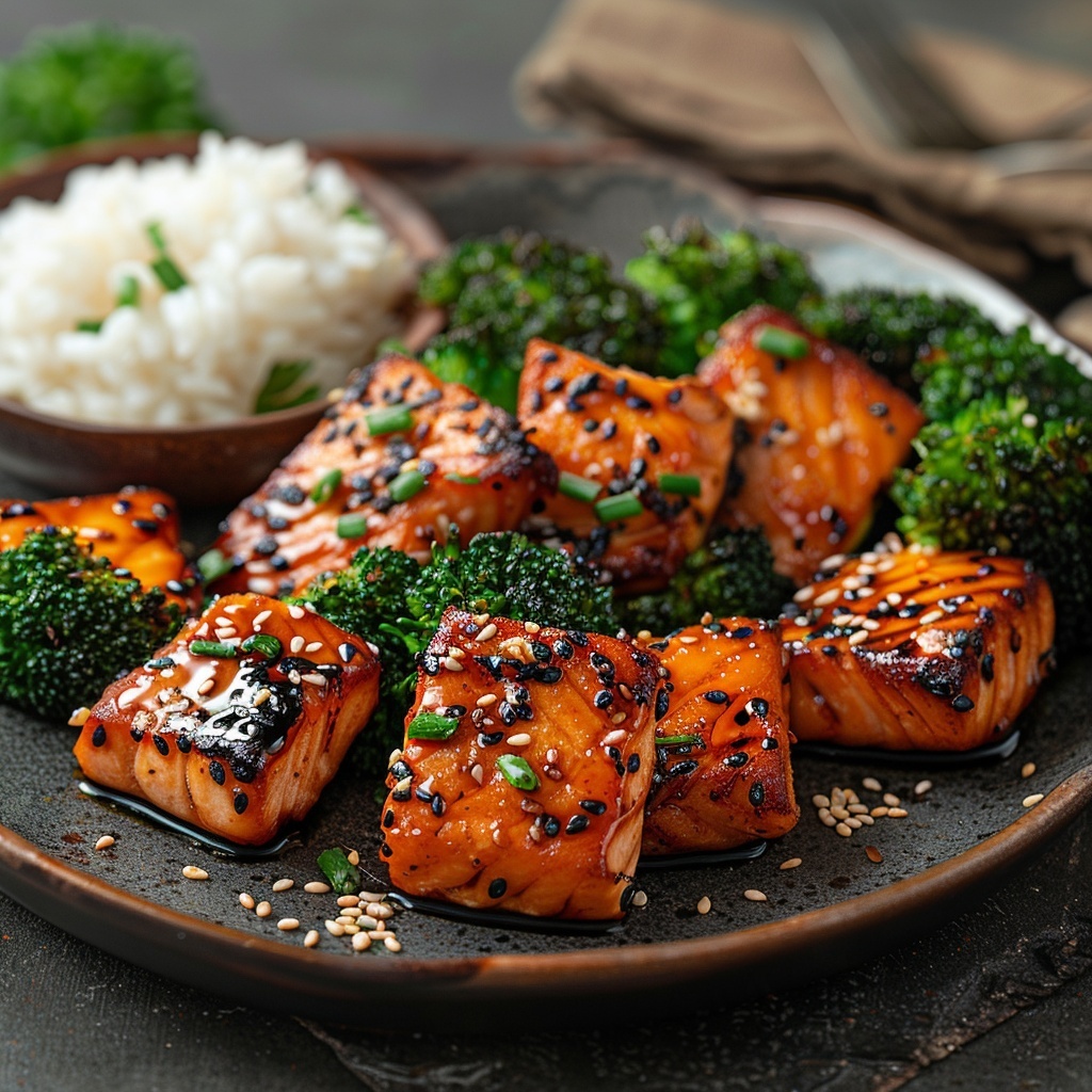 Zalmspiesjes met sesam en teriyakisaus