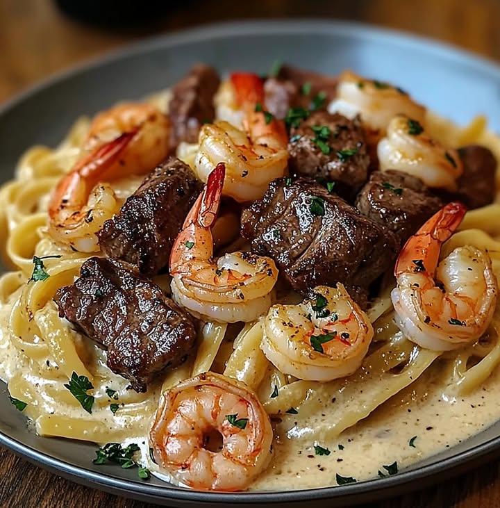 Cajun Garnalen Steak Pasta