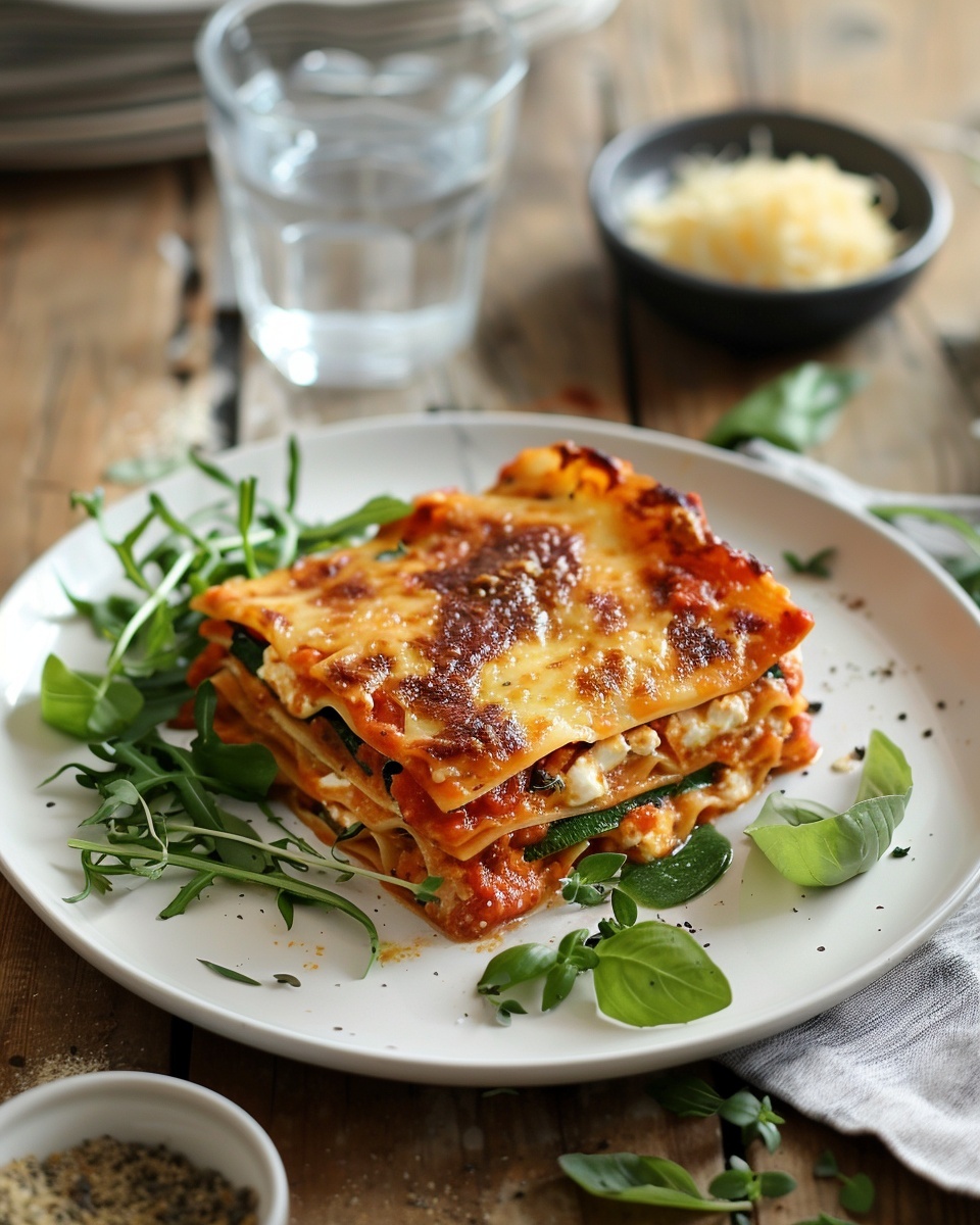 Courgette-lasagne met ricotta en tomaat