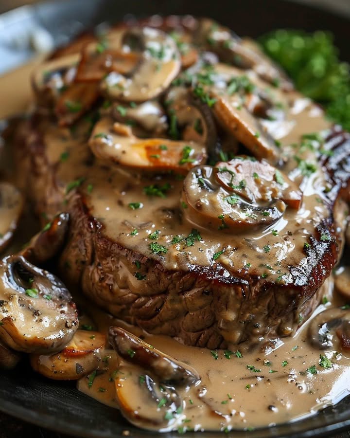 Flambéed Steak Champignon
