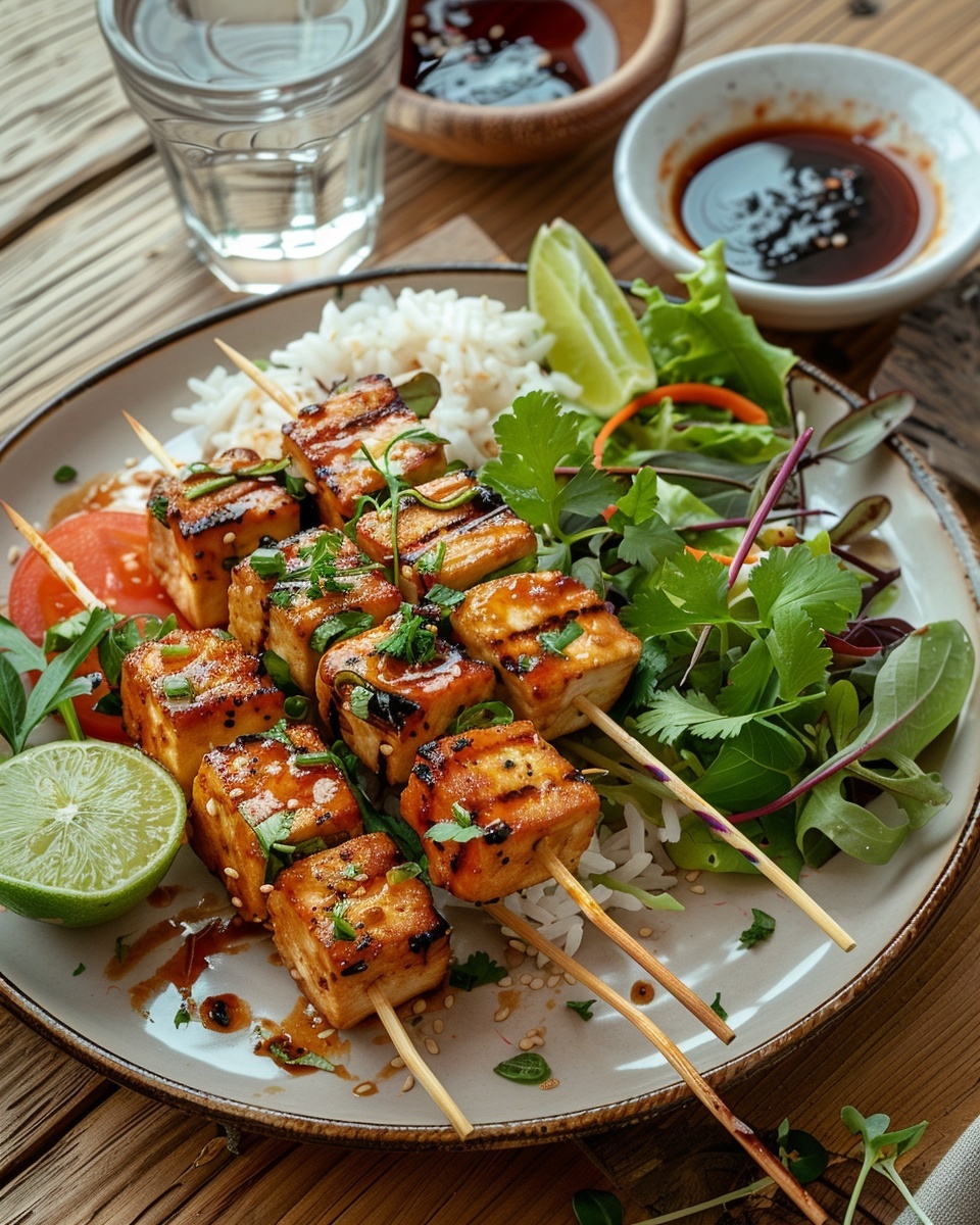 Gemarineerde tofu-spiesjes met limoen en koriander