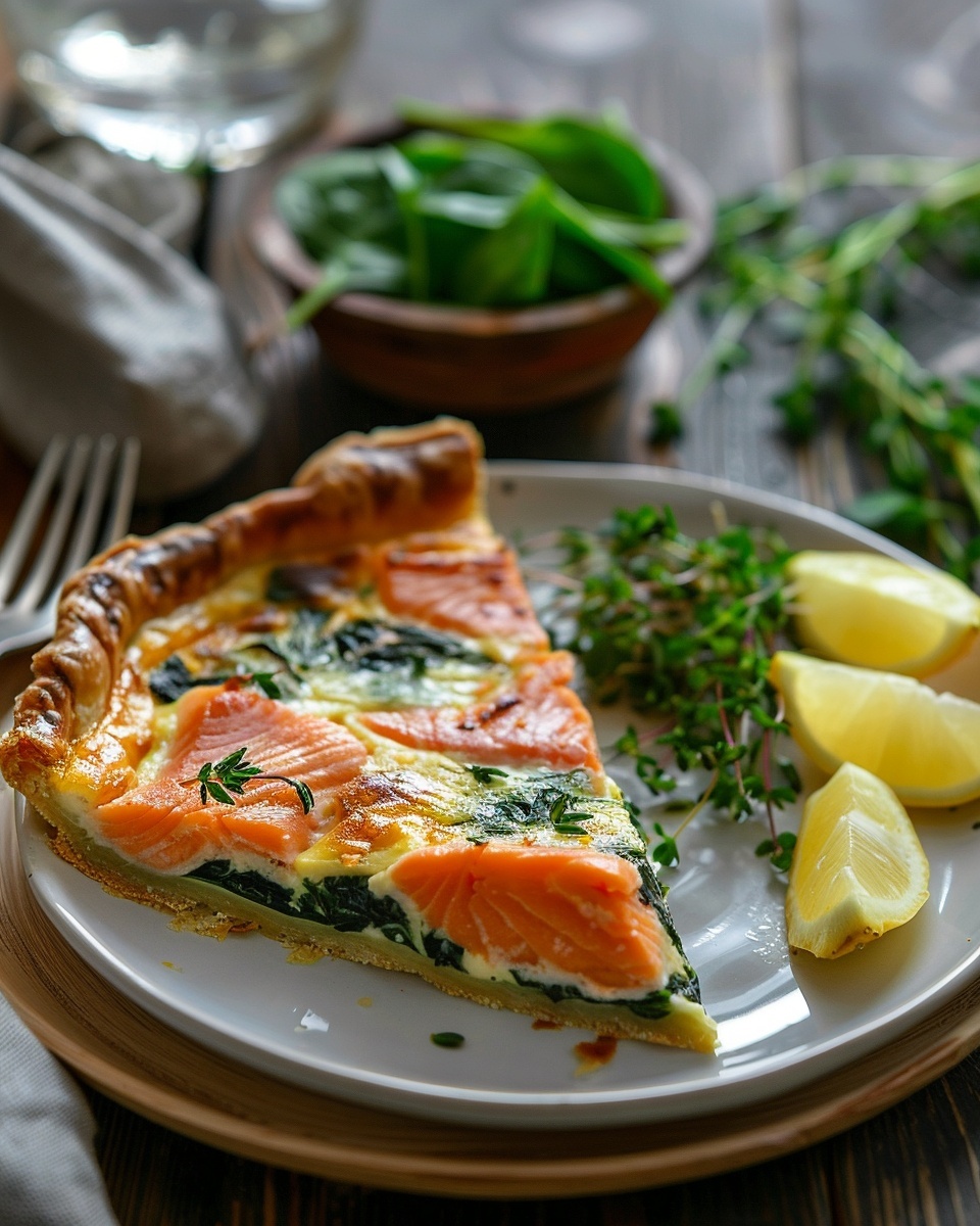Hartige pannenkoekentaart met zalm en spinazie