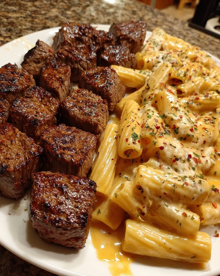 Knoflookboter Steakbites Penne