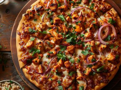 Pizza BBQ-chicken met rode ui en koriander: Een Heerlijke Barbecuevariant
