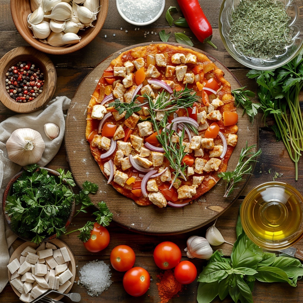 Pizza BBQ-chicken met rode ui en koriander