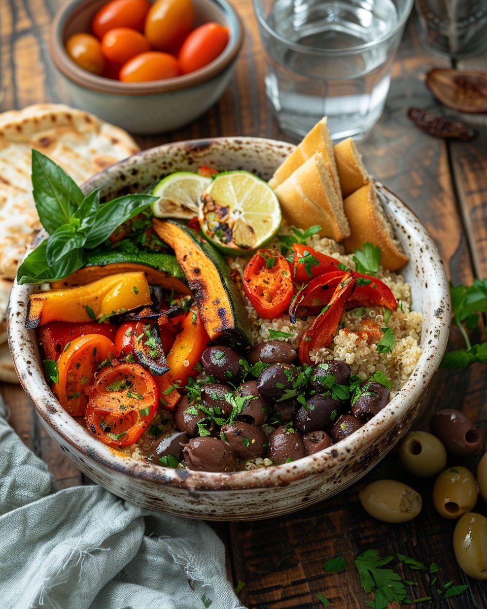Quinoa-bowl met geroosterde groenten en tahinidressing