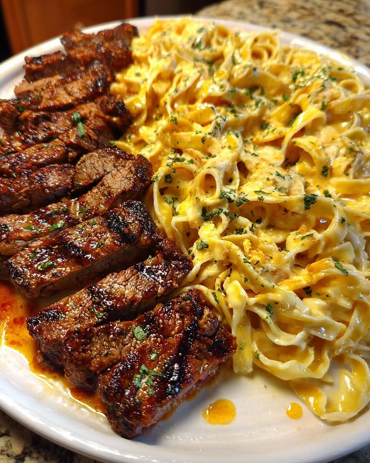 Romige Kaas Steak Linguine