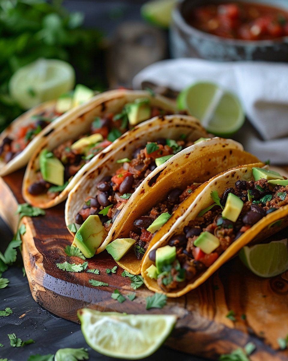 Vegetarische taco’s met zwarte bonen en avocado