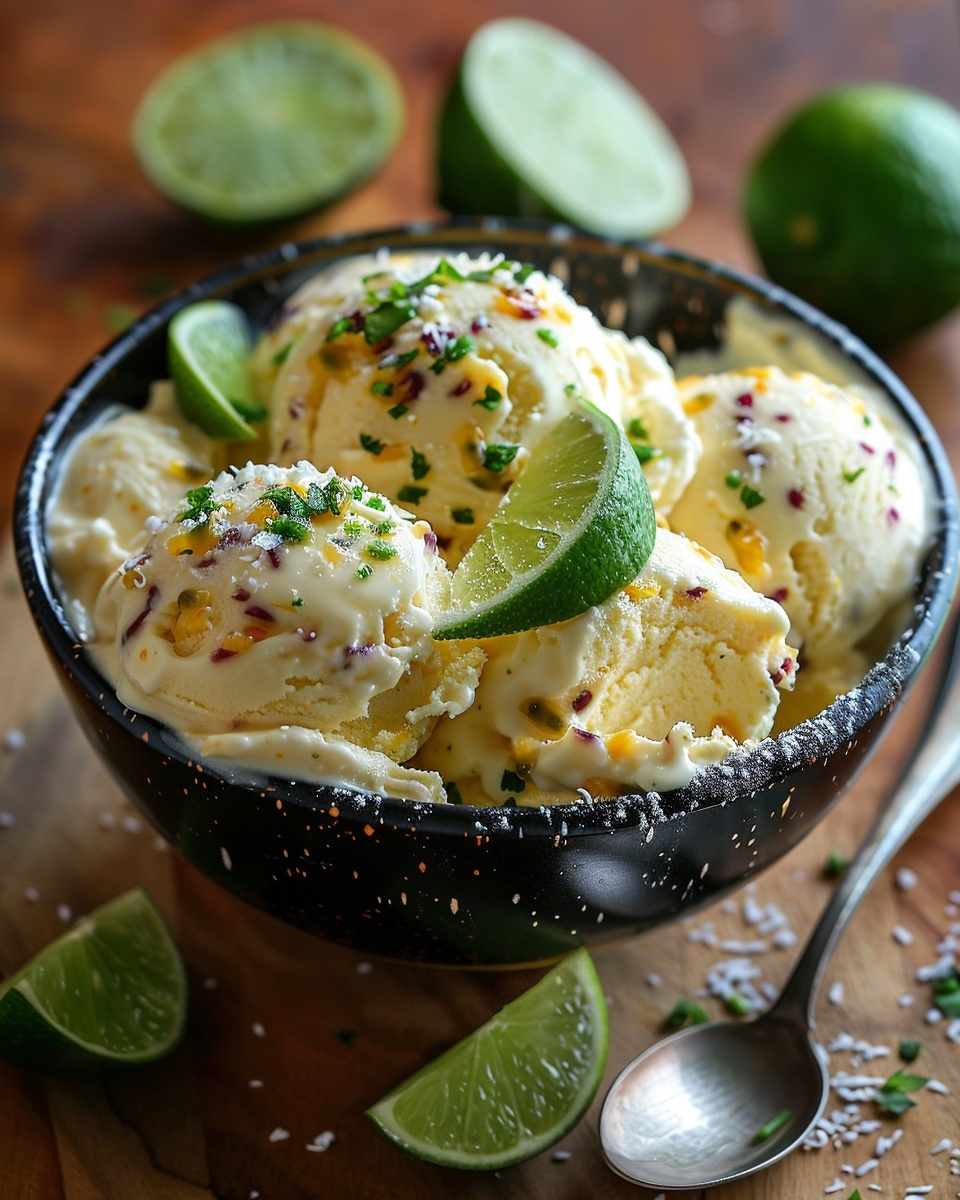 Kokos-ijs met passievrucht en limoen