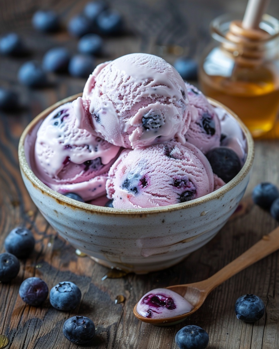 Lavendel-ijs met blauwe bessen en witte chocolade