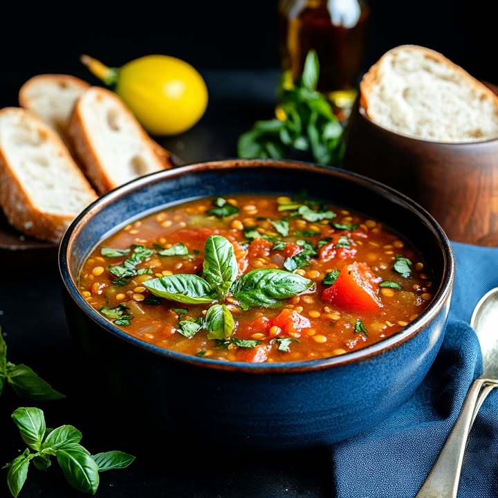 Linzensoep met Basilicum
