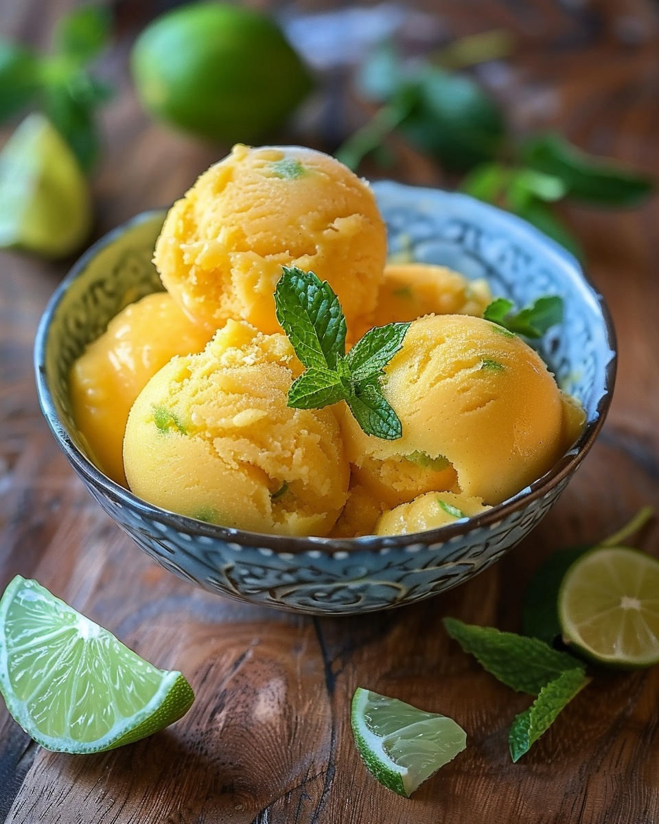 Mango sorbet met limoen en munt