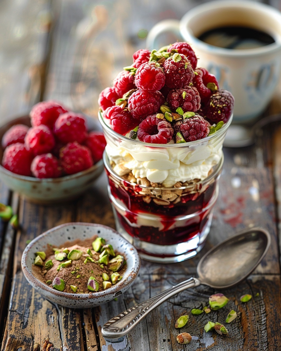 Mascarpone-parfait met frambozen en pistache