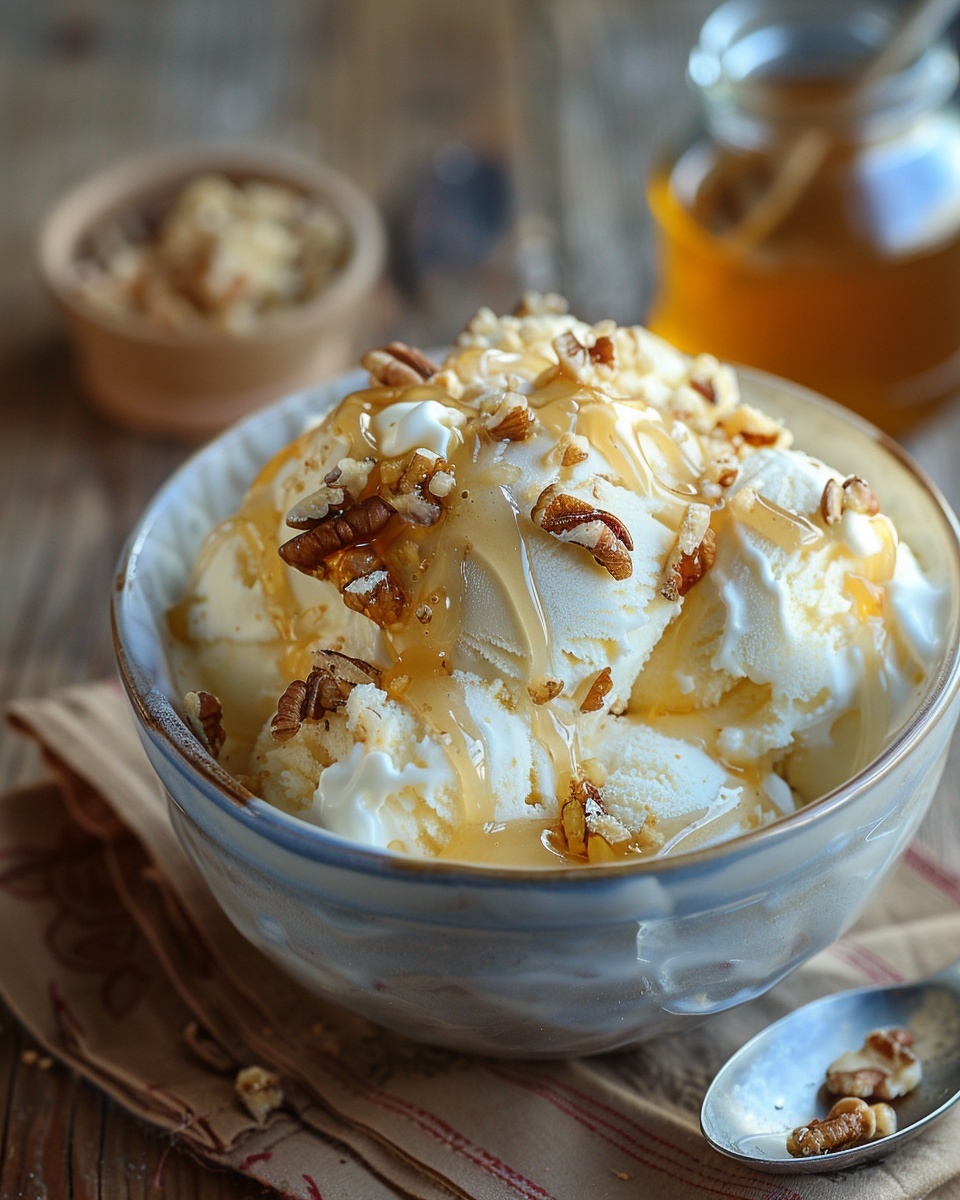 Yoghurt-ijs met honing en geroosterde noten