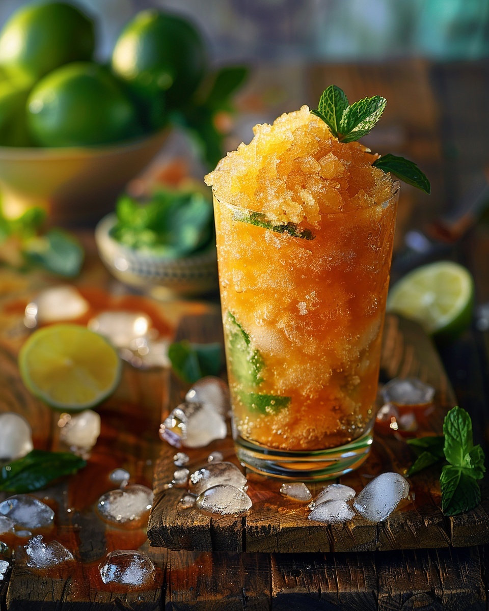 Zomerfruit-granita met limoen en munt