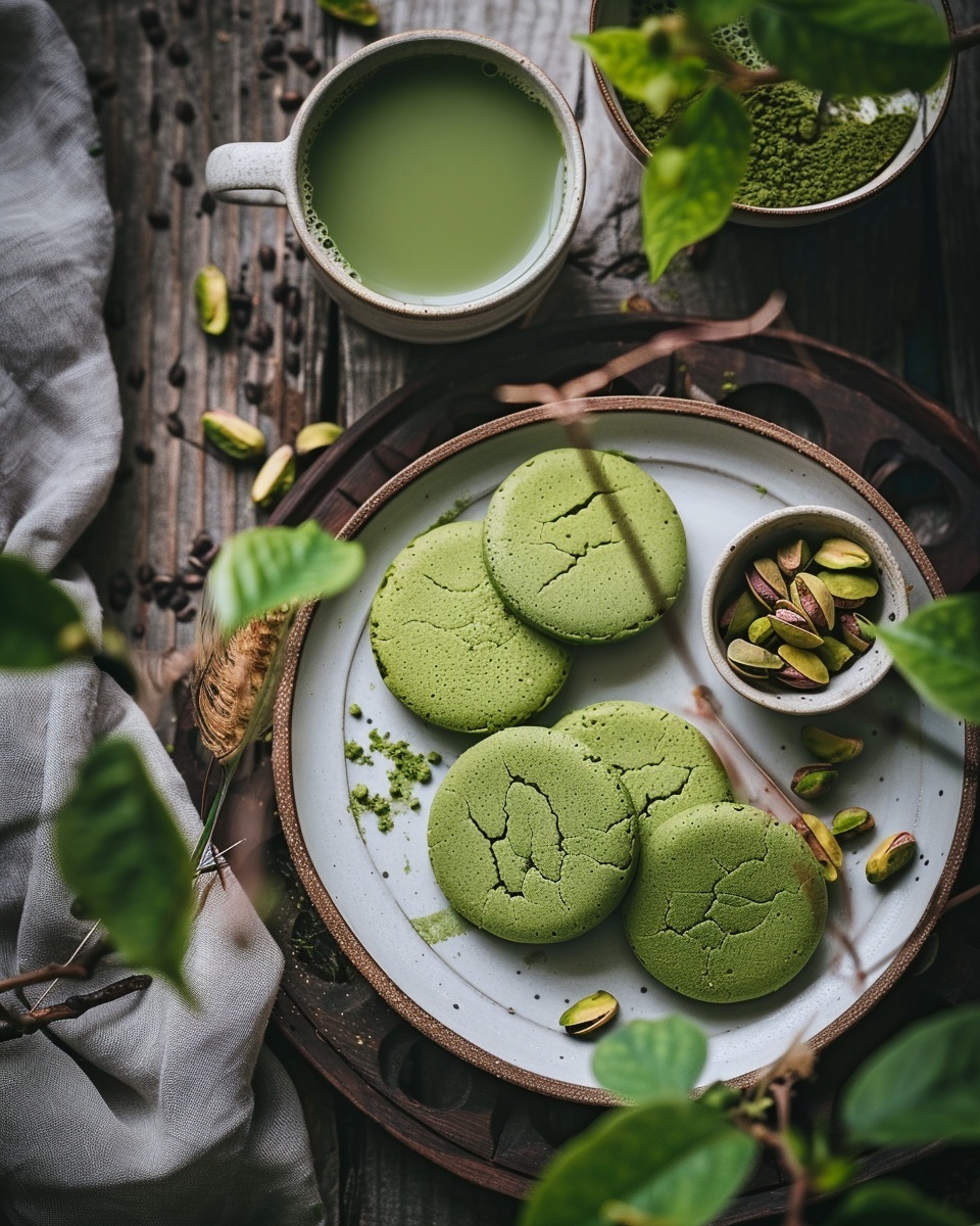Matcha-koekjes met witte chocolade en pistache