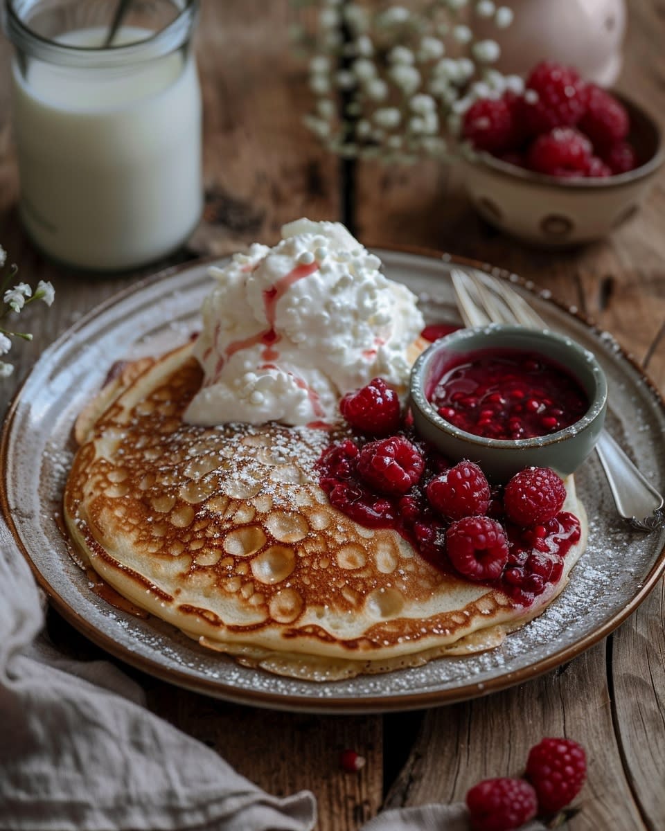Pannenkoeken met frambozen saus