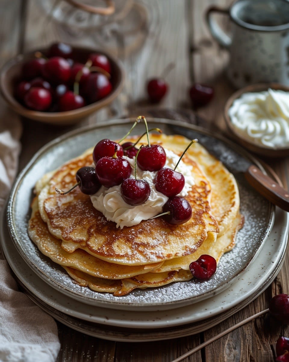 Pannenkoeken met kersen en slagroom