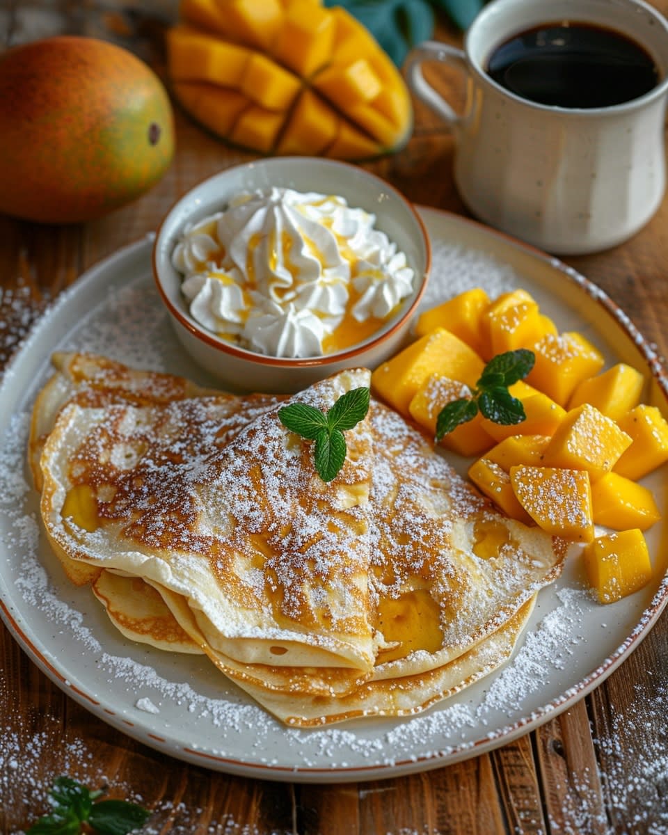Pannenkoeken met kokos en mango