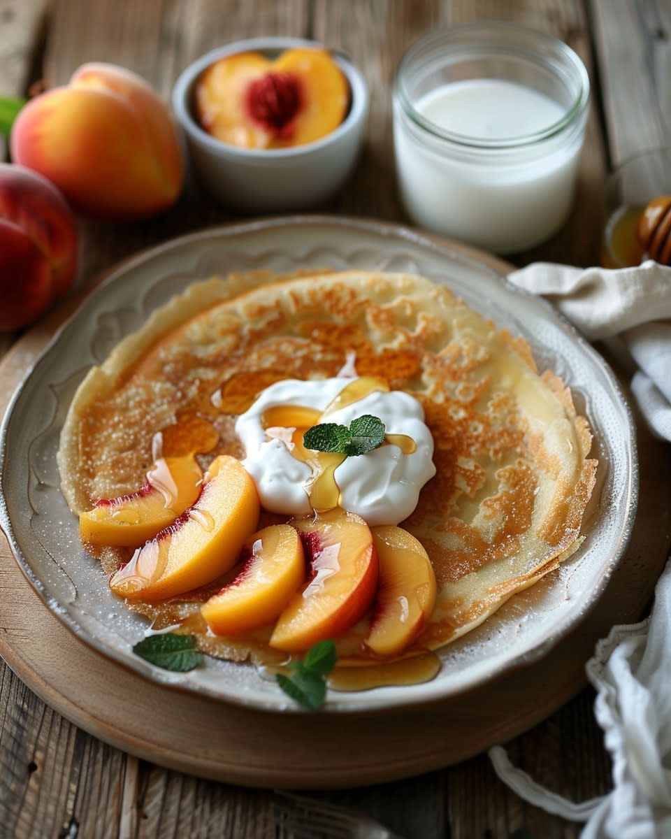 Pannenkoeken met perzik en yoghurt