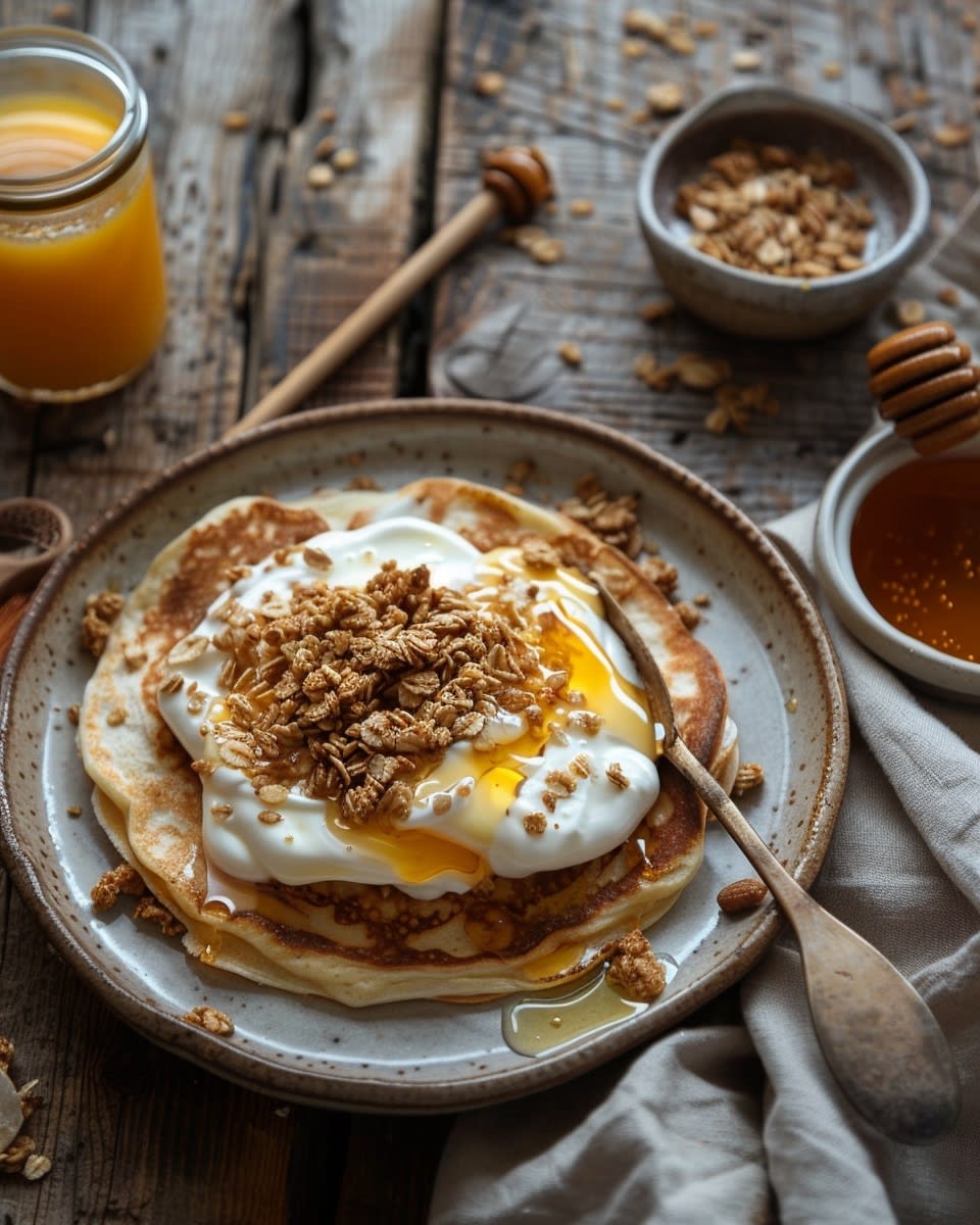 Pannenkoeken met yoghurt en granola