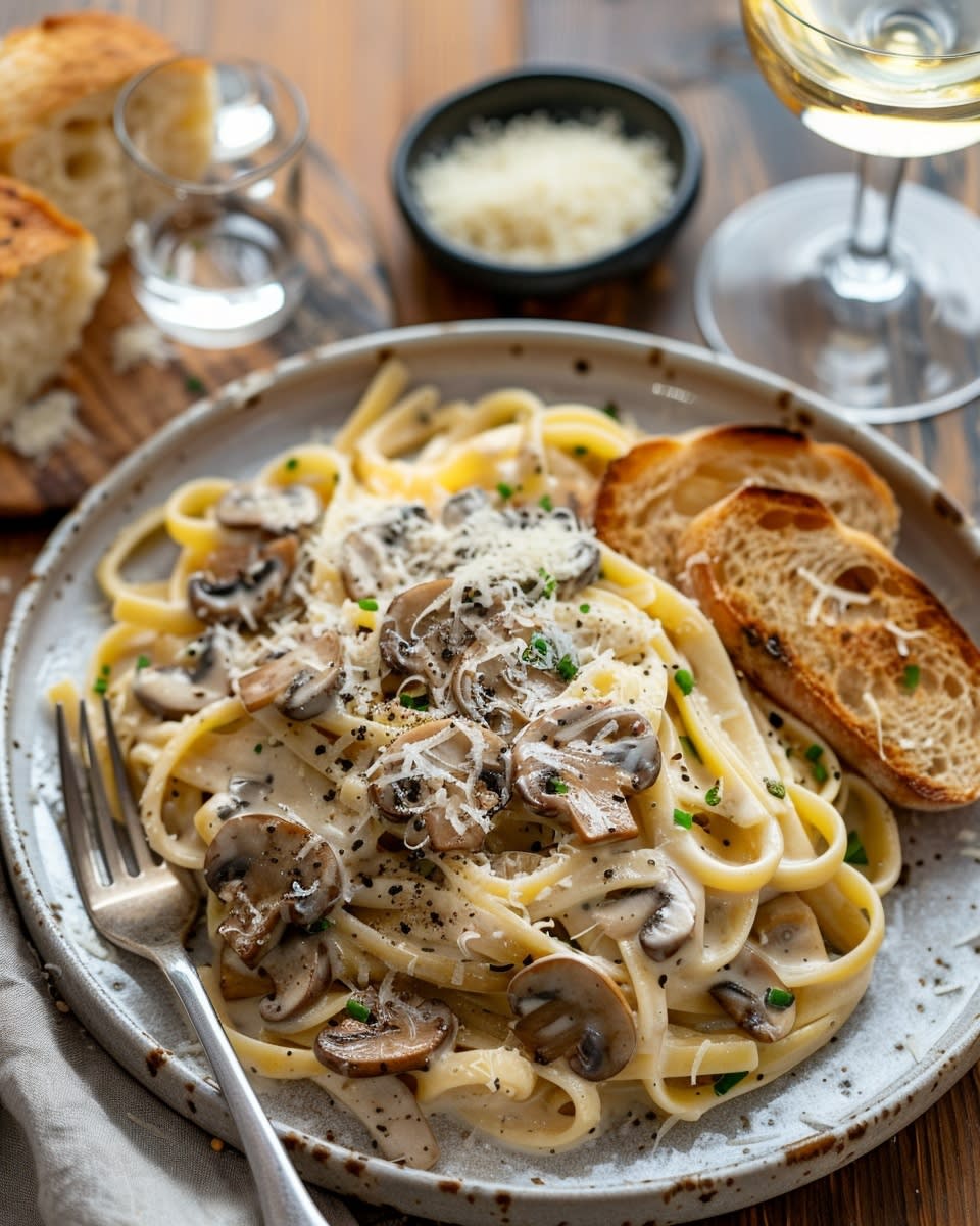 Pasta met champignons en roomsaus