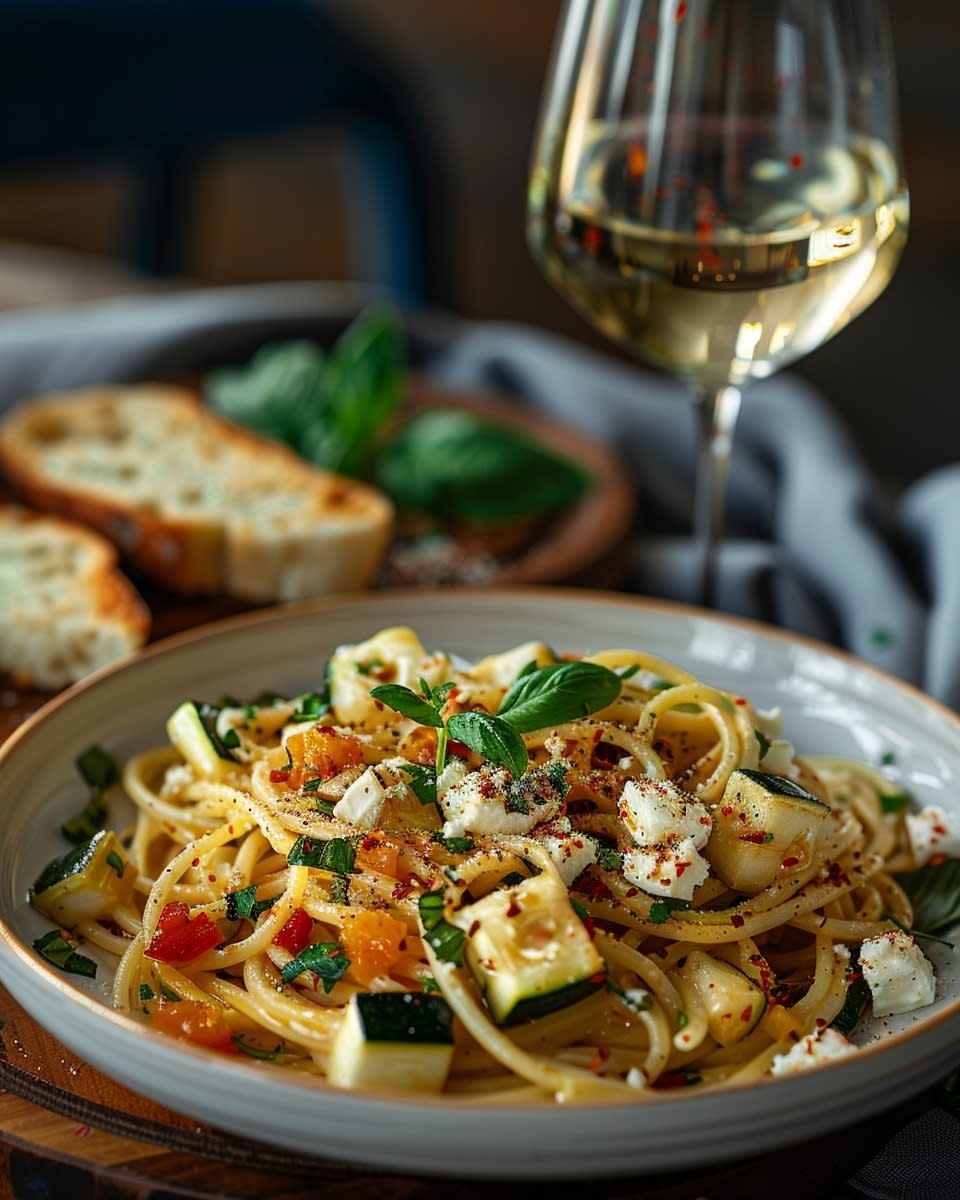 Pasta met courgette en feta