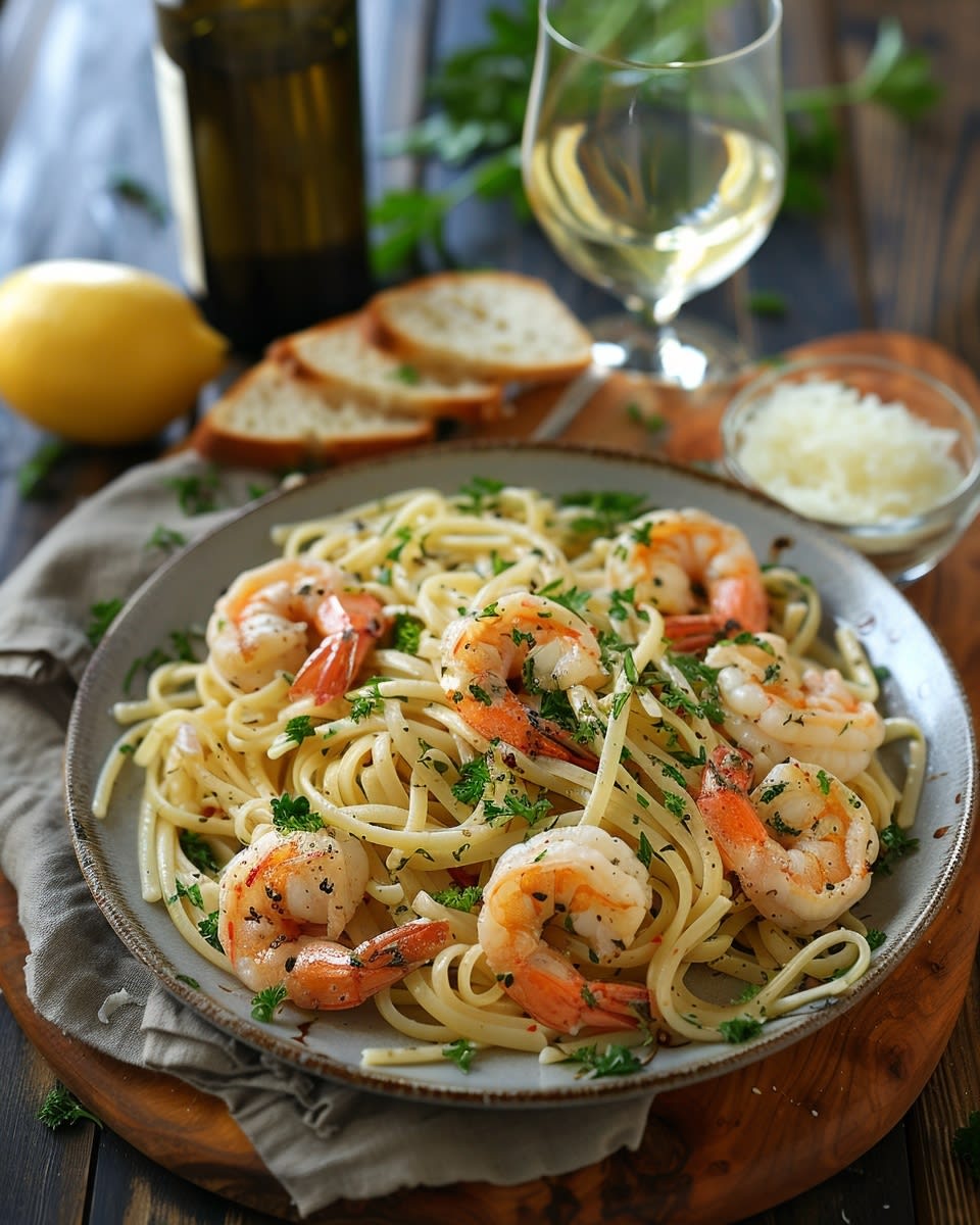 Pasta met garnalen en knoflook