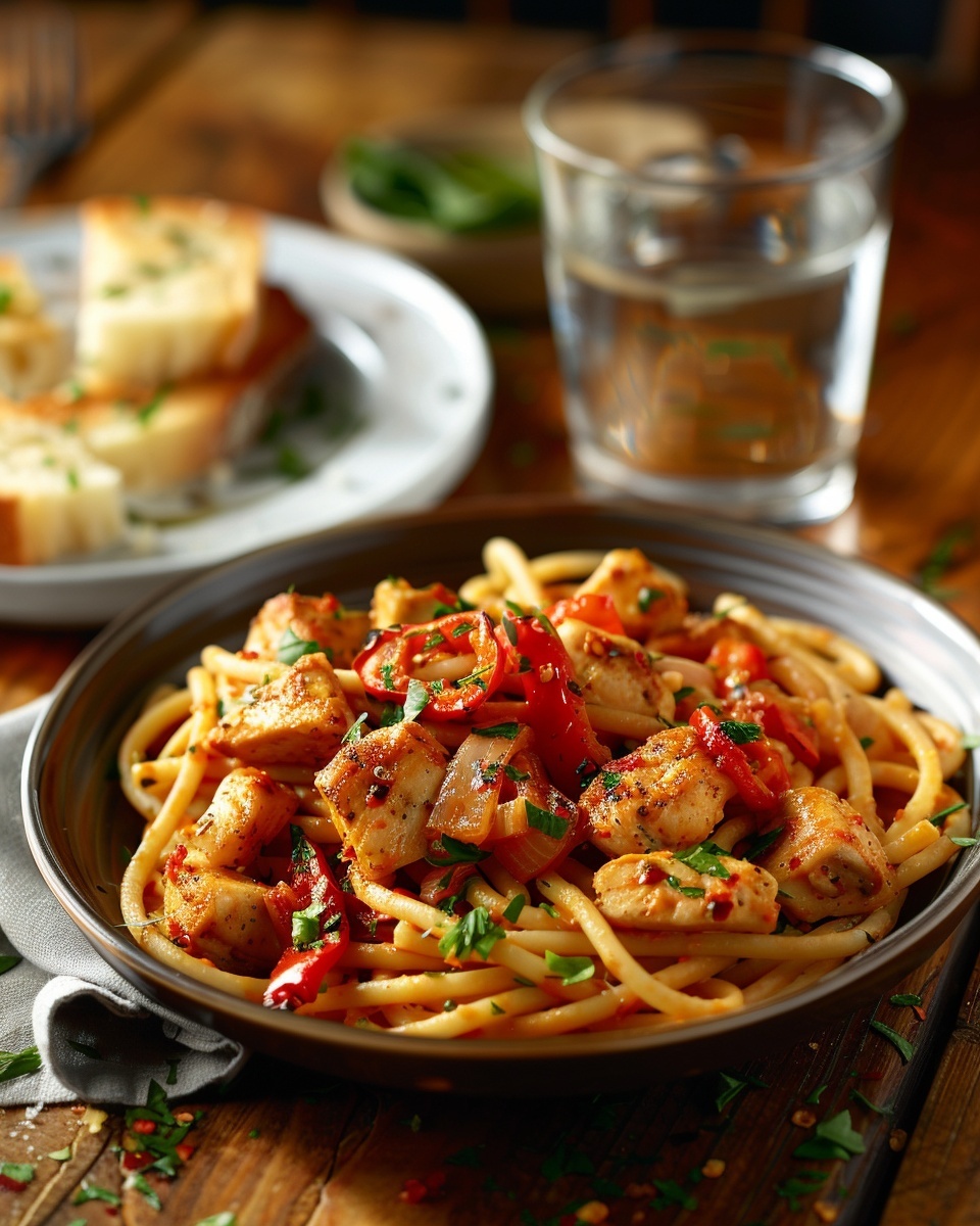 Pasta met kip en paprika