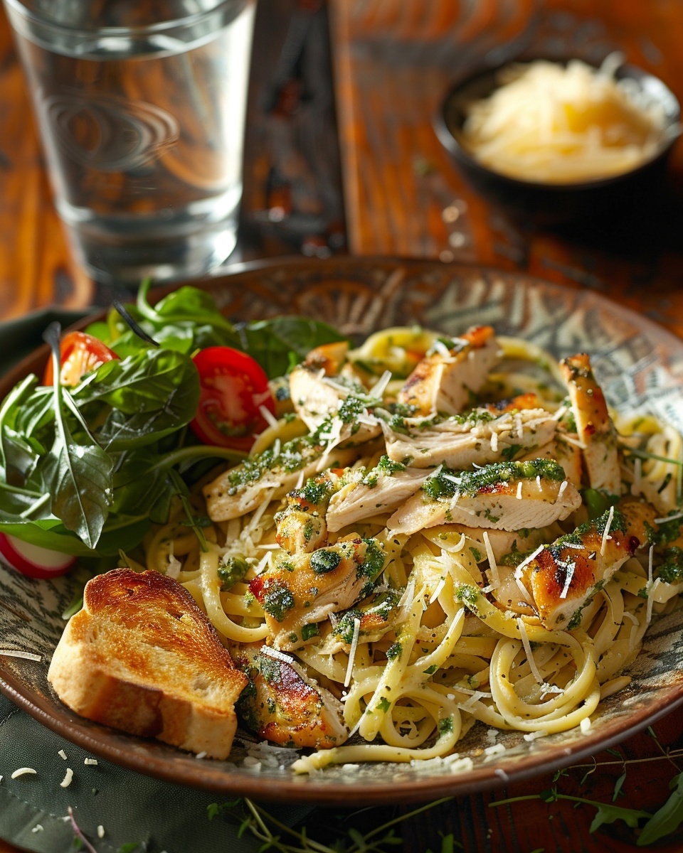 Pasta met kip en pesto saus