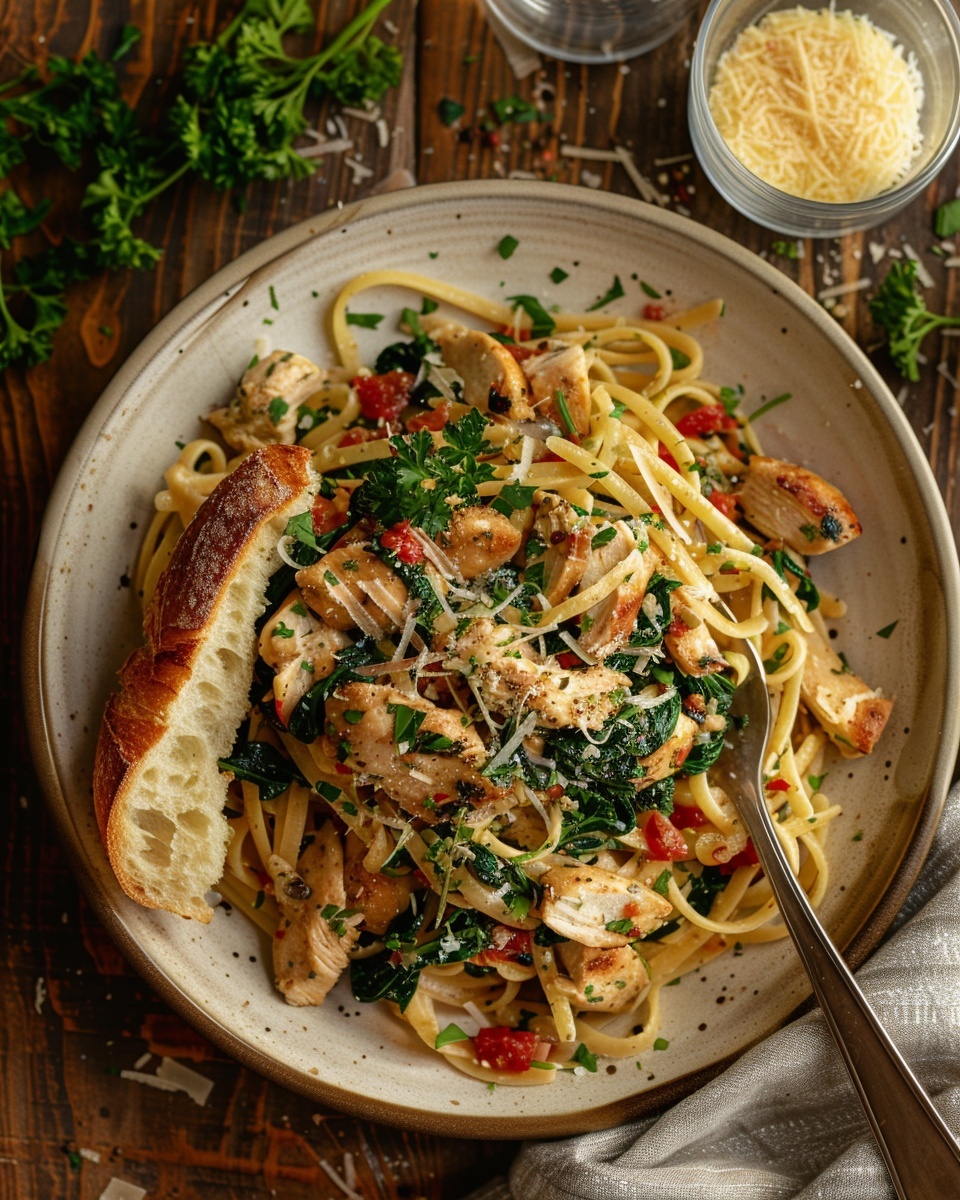 Pasta met kip en spinazie