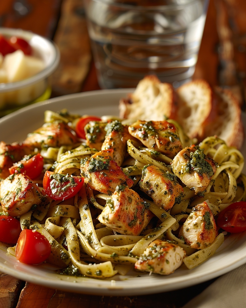 Pasta pesto met kip en tomaat