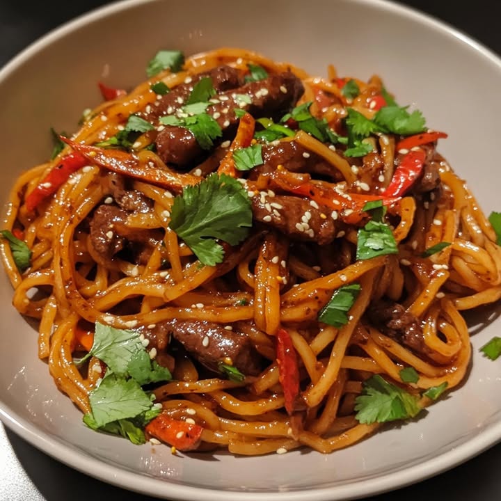 Plakkerige Zoete Chili Biefnoedels