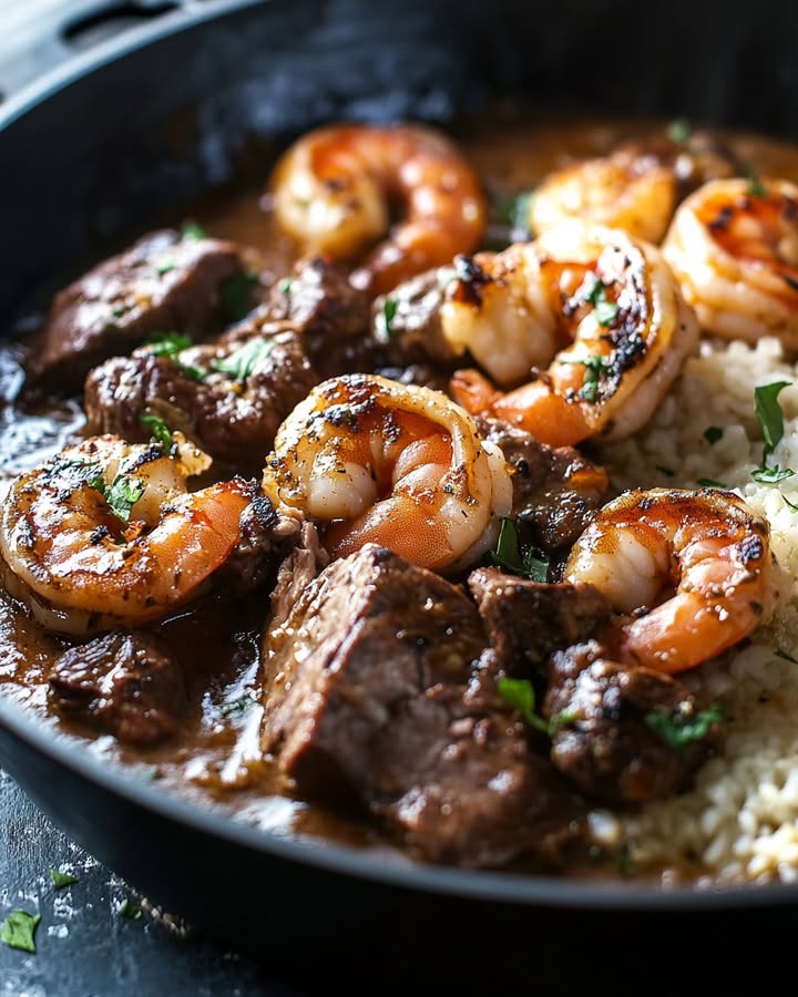 Romige Knoflook Steak Garnalen