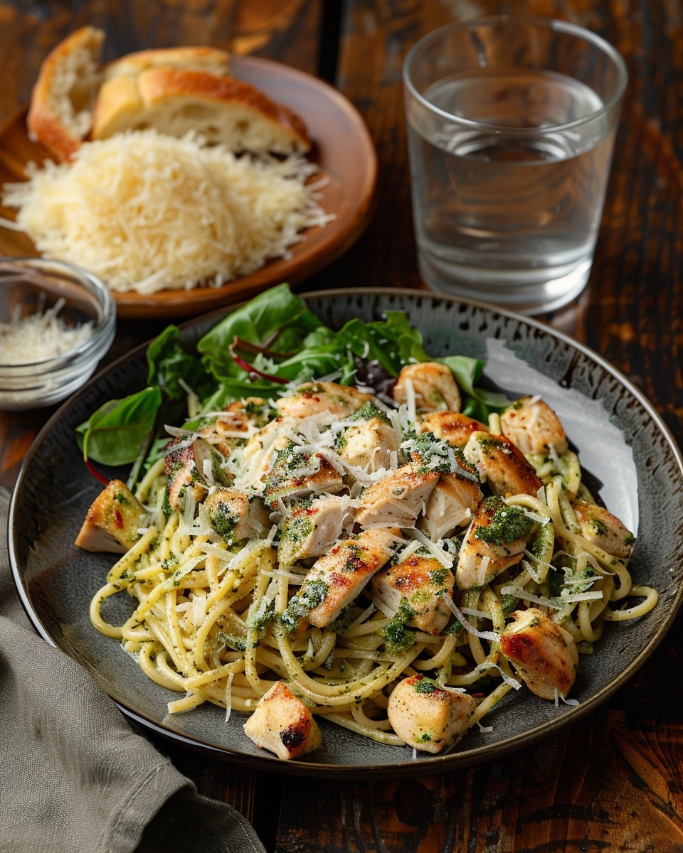 Snelle pasta pesto met kip