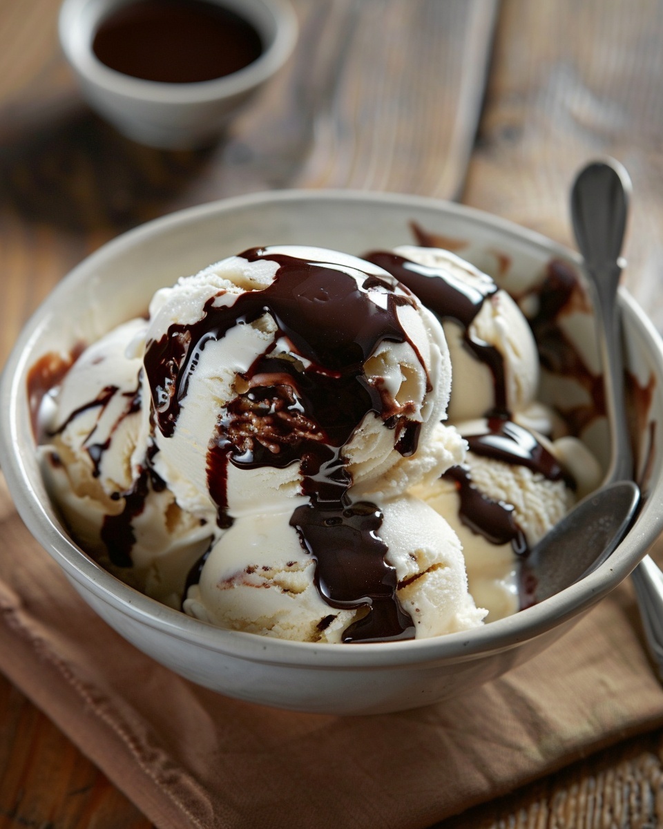 Vanille ijs met chocolade saus