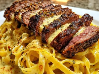 Kaasige Knoflook Steak Linguine: Snel & Smeuïg