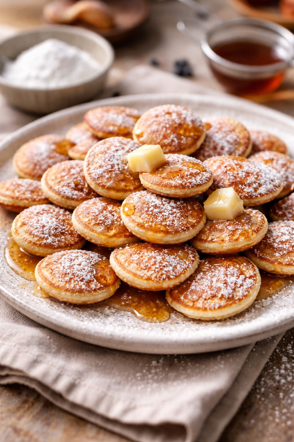 Mini pannenkoeken met poedersuiker