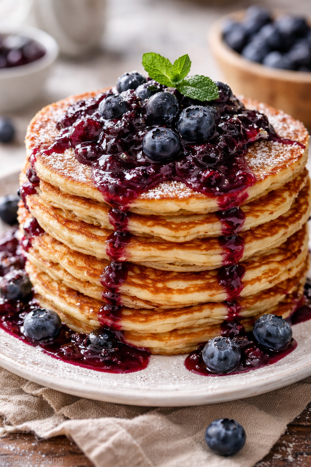 Pannenkoeken met blauwe bessen saus