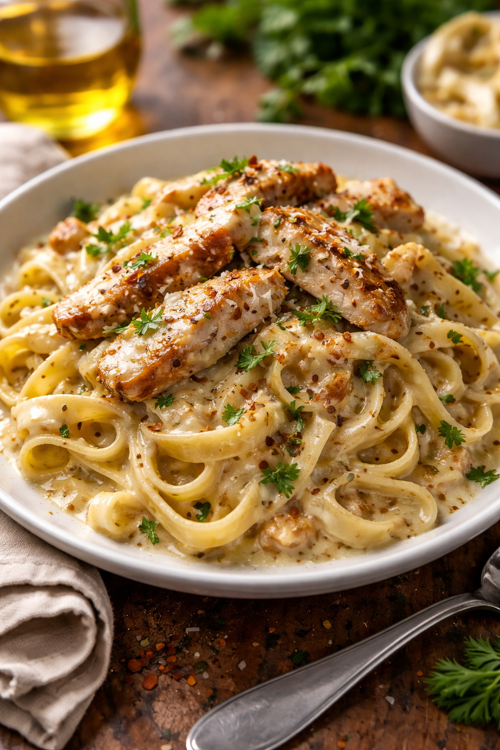 Pasta met kip en roomsaus