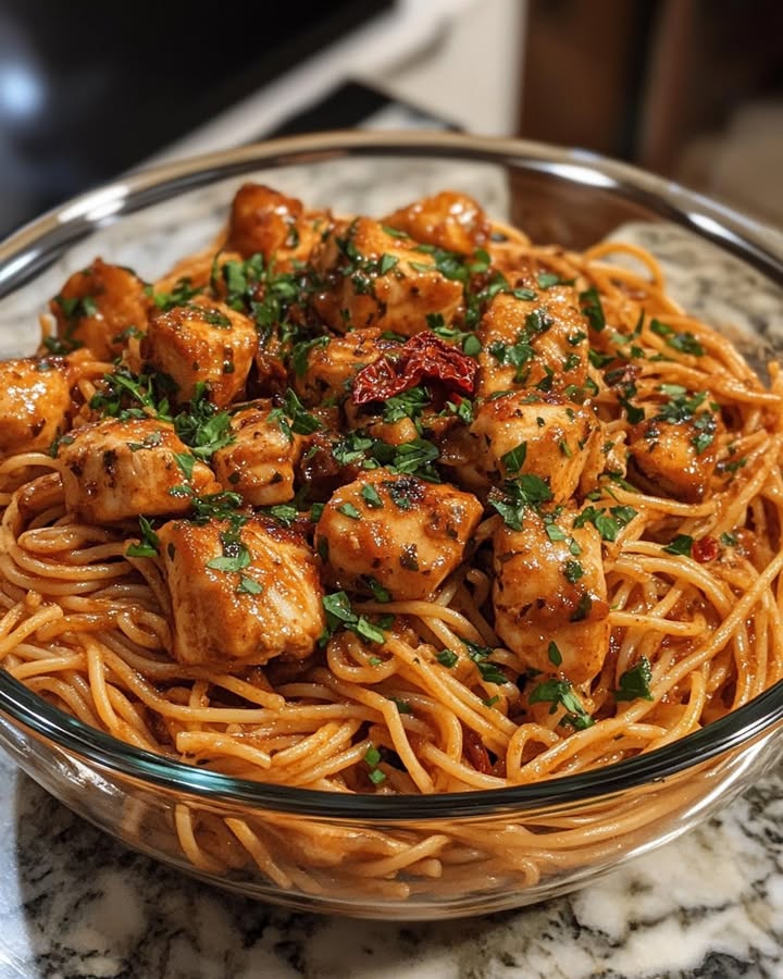 Romige Knoflook Kip Pasta