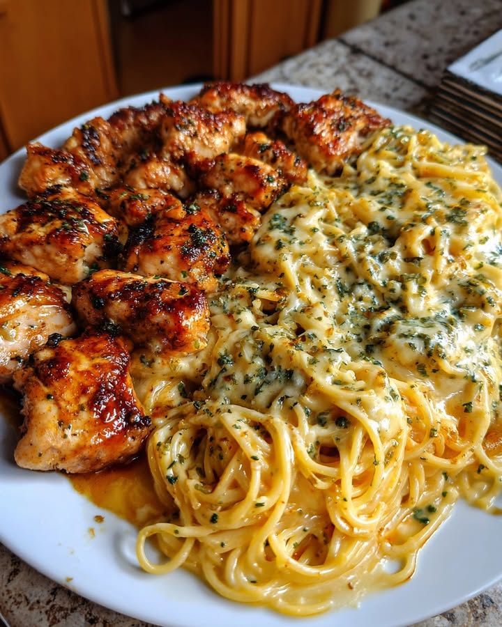 Romige Knoflook Kip Spaghetti