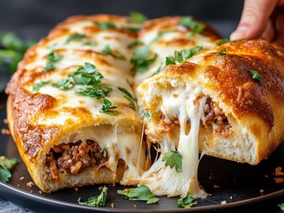 Gevuld Brood Genot: Heerlijke Maaltijd met Vlees en Smeltende Kaas
