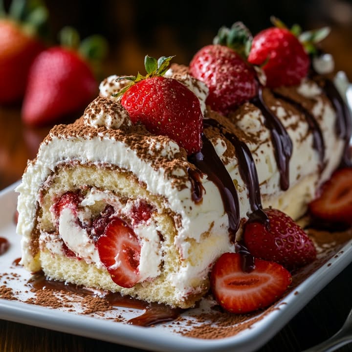 Aardbeien Tiramisu Rolcake